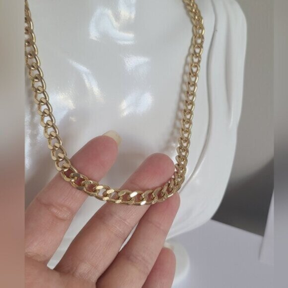 Classic Women's Unisex Chunky Luxury Gold Plated Chain Link Necklace 16" - Picture 6 of 8